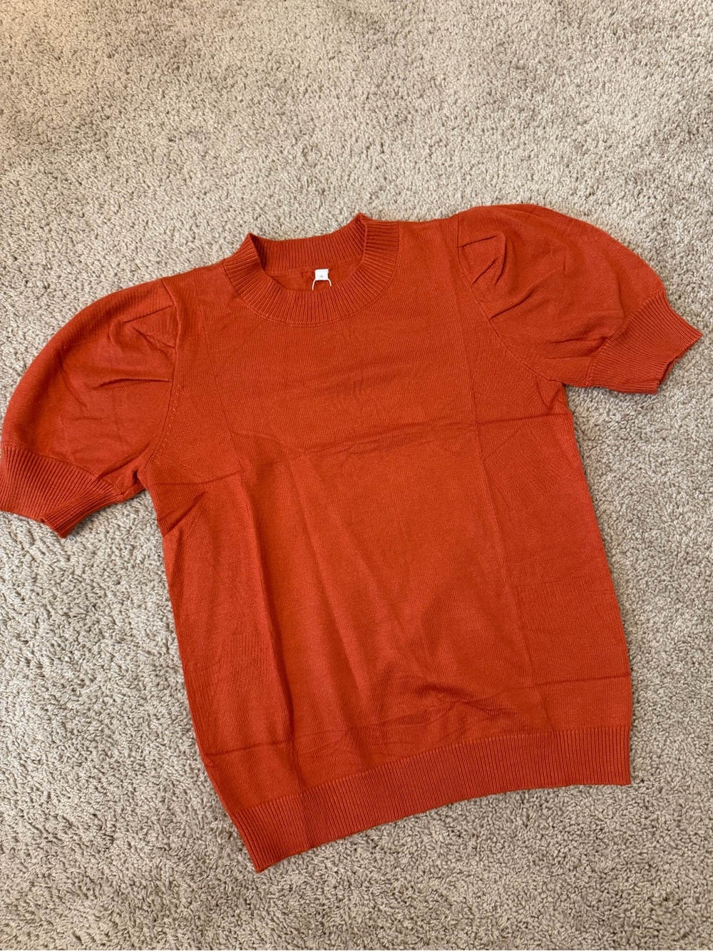 Crew Neck Puff-Sleeve Sweater, Small (Burnt Orange)-NWT!